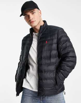 Polo Ralph Lauren Terra Player Logo Nylon Puffer Jacket In Black Modesens