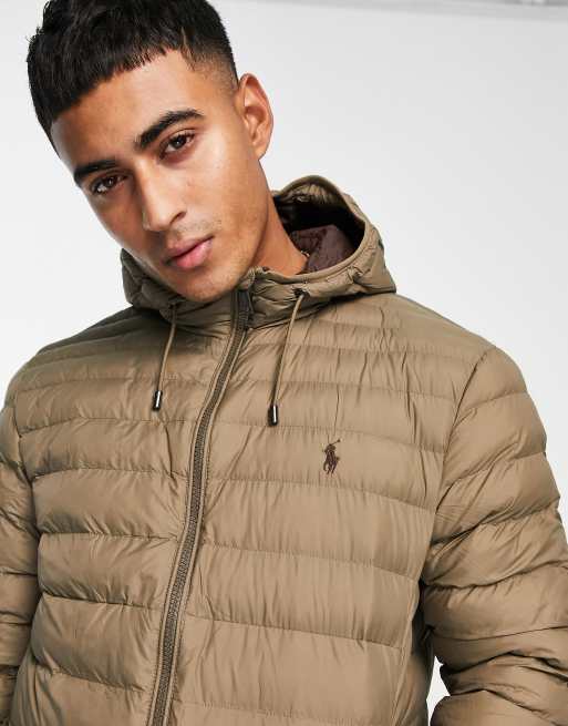 Polo Ralph Lauren Terra lightweight hooded puffer jacket in taupe | ASOS