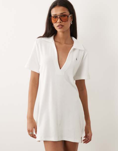 Polo Ralph Lauren terry collar dress cover-up in white in white - WHITE - view 1