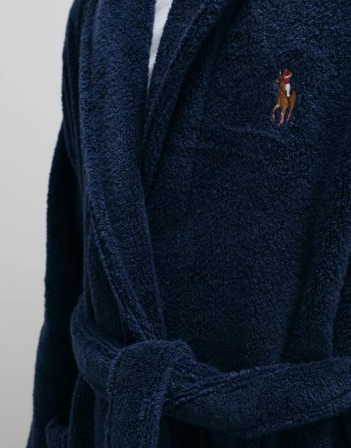 Polo Ralph Lauren terry lounge robe in navy, 4 of 5