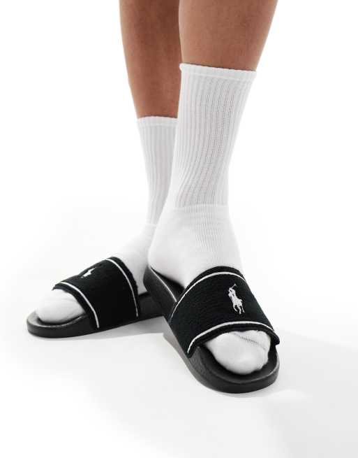 Polo Ralph Lauren - Terry - Sliders in spugna nere con logo