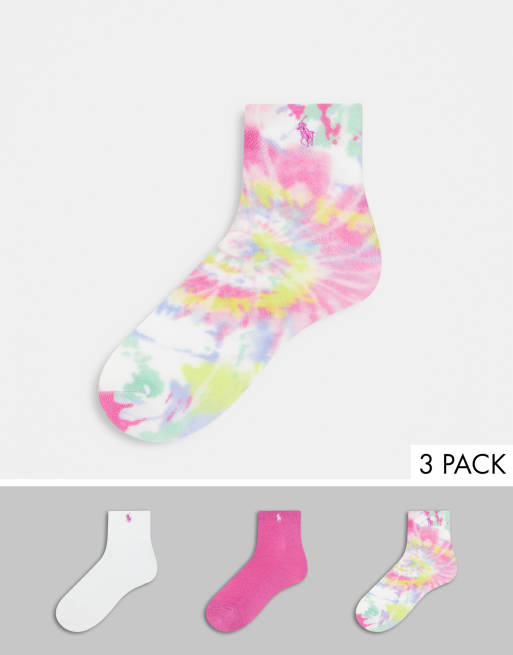 Polo Ralph Lauren tie dye quarter ankle 3 pack socks in multi ASOS