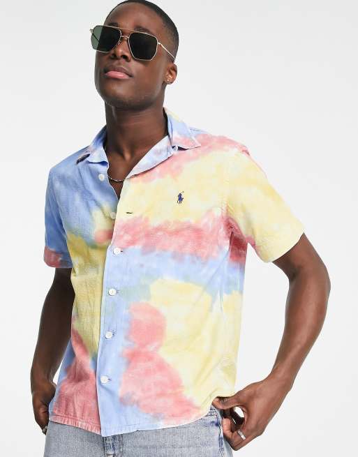 Polo Ralph Lauren - Tie-dye seersucker overhemd met korte mouwen, klassieke oversized pasvorm in meerdere kleuren, deel van co-ord set 