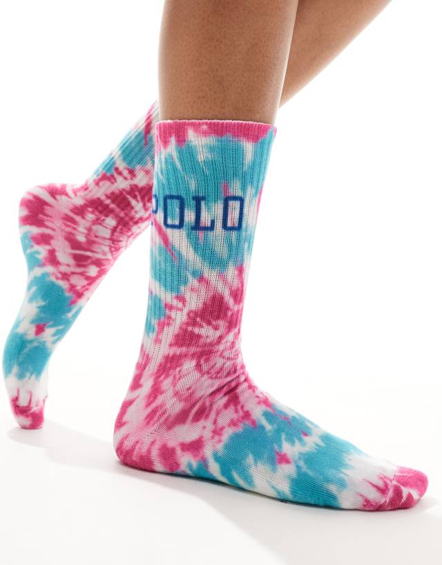 Polo Ralph Lauren - tie dye sport sock with logo in pink blue