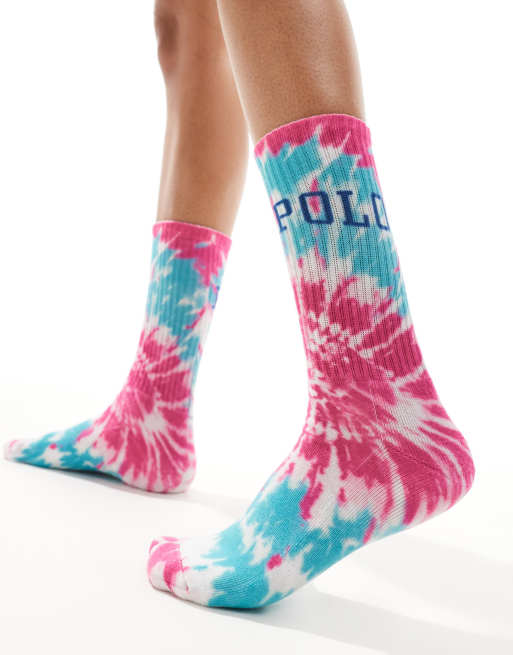 Polo Ralph Lauren tie dye sport socks with logo in pink blue