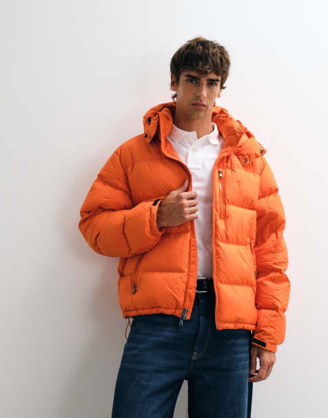 Polo Ralph Lauren tkana kurtka puchowa z kapturem w kolorze pomarańczowym - view 1