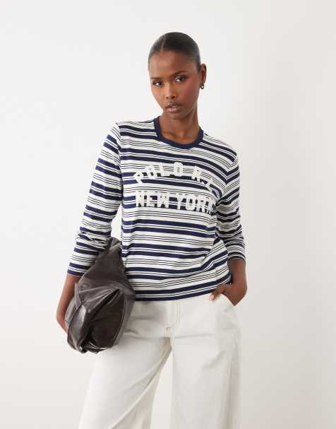 Polo Ralph Lauren - Top court en jersey à rayures - Bleu - view 1