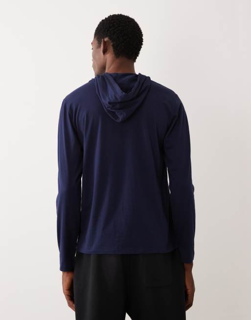 Polo Ralph Lauren - Top da casa in cotone liquido blu navy con cappuccio e logo in coordinato, 3 di 5