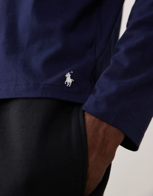 Polo Ralph Lauren - Top da casa in cotone liquido blu navy con cappuccio e logo in coordinato, 5 di 5