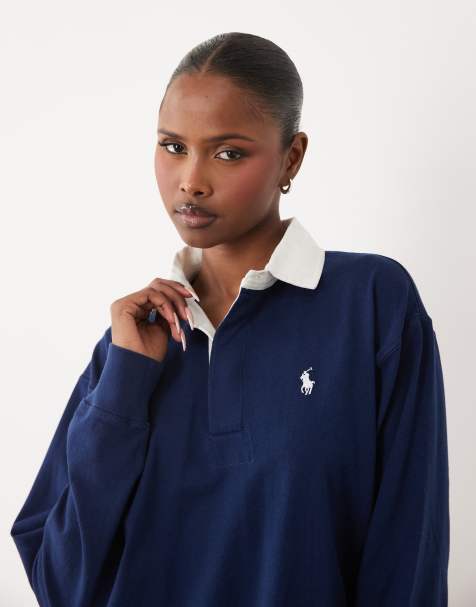 Polo Ralph Lauren - Top de rugby oversize avec col contrastant - Bleu marine - view 1