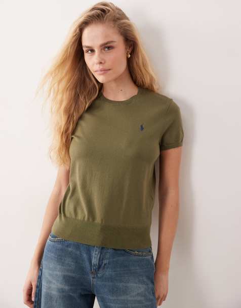 Polo Ralph Lauren – Top dzianinowy z krótkimi rękawami z bawełny pima w kolorze zgniłej zielni z logo Icon - view 1