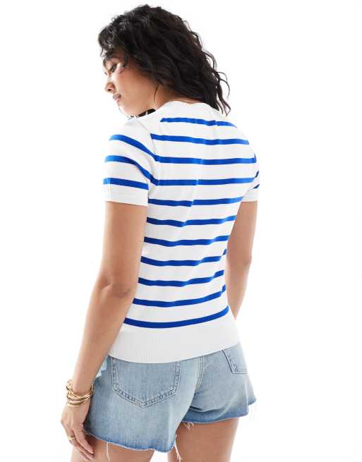 Polo Ralph Lauren - Top en maille à manches courtes et rayures - Blanc et bleu, 2 de 4