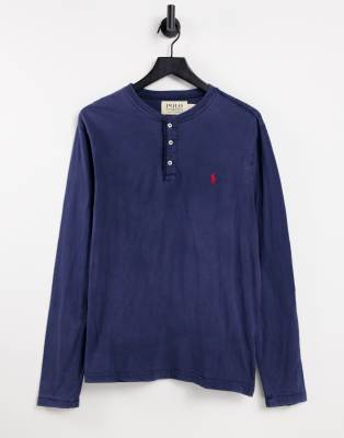 Polo Ralph Lauren - Top henley manches longues avec logo joueur de polo flammé - Bleu marine