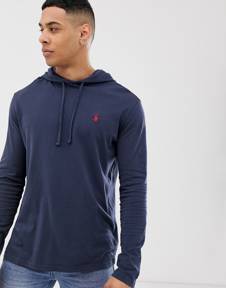 Polo Ralph Lauren top med hætte og lange ærmer og spiller logo i navy-Marineblå