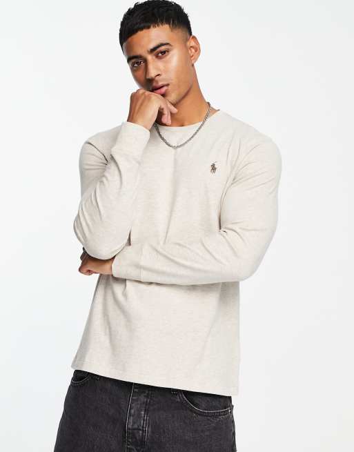 Polo Ralph Lauren - Top met icoonlogo en lange mouwen in gemêleerd beige