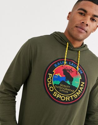 Polo Ralph Lauren - Top met lange mouwen, capuchon en ronde logoprint met sportman in olijfgroen