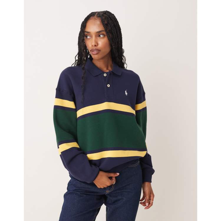 Polo Ralph Lauren - Top stile rugby in maglia blu navy a righe | ASOS