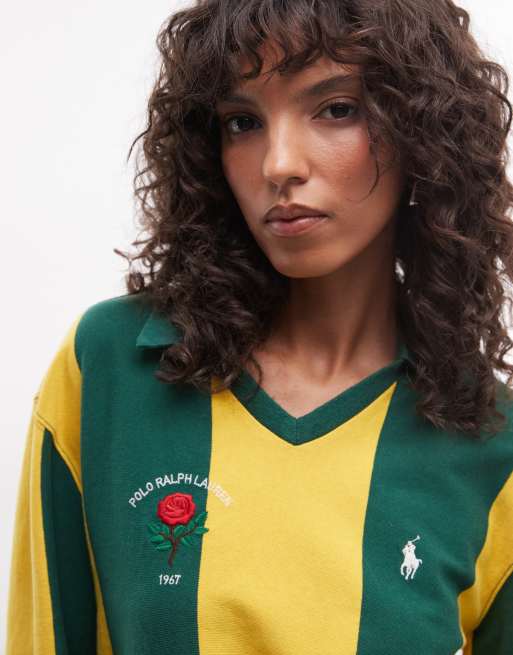 Polo Ralph Lauren - Top stile rugby verde a righe verticali, 3 di 4