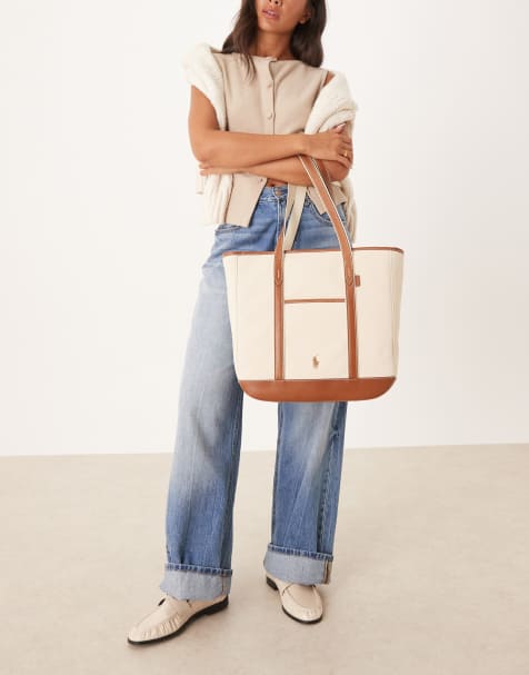 Polo Ralph Lauren – Torba typu tote w kolorze ecru i brązowym - view 1