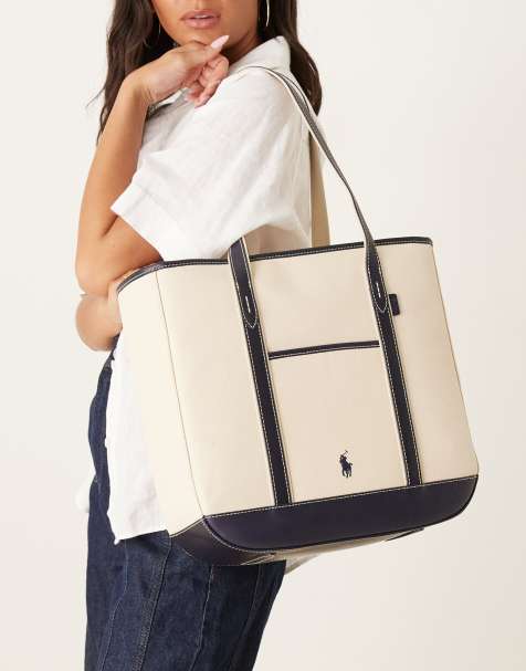 Polo Ralph Lauren torba typu tote w kolorze ecru i granatowym - view 1