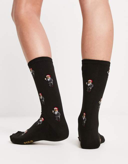 Polo Ralph Lauren tossed bear crew socks in black