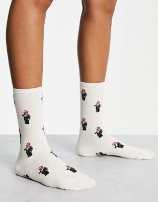 Polo Ralph Lauren tossed bear crew socks in cream