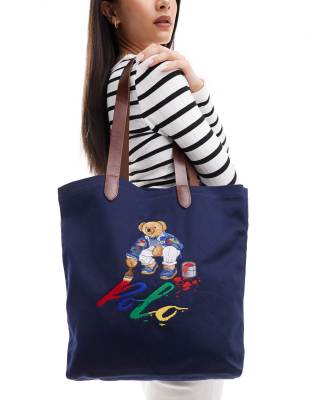 Polo Ralph Lauren tote bag with bear logo in navy - ASOS Price Checker
