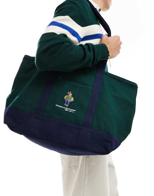 Polo Ralph Lauren Tote bag à logo ours Vert et bleu marine ASOS