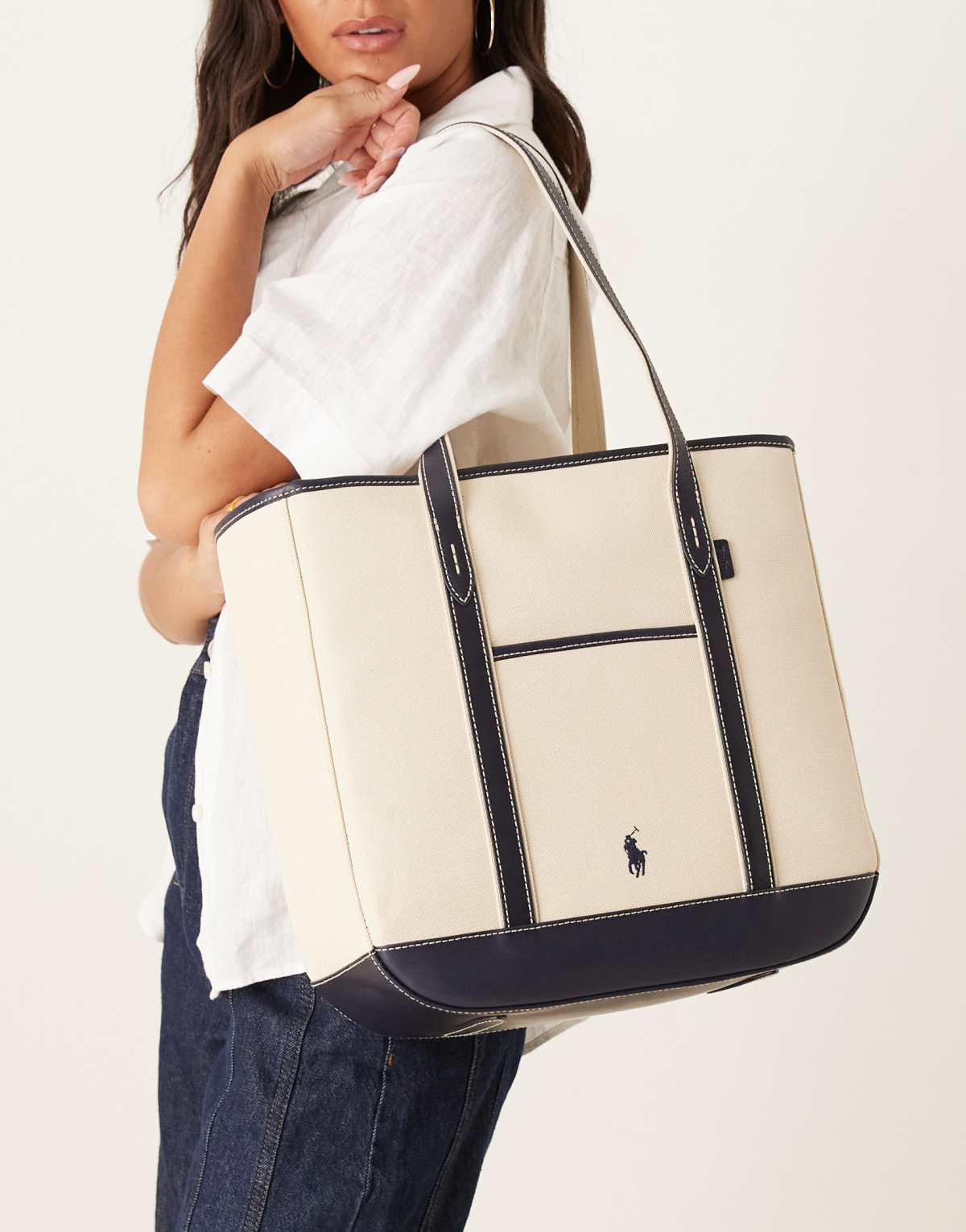 Polo Ralph Lauren tote bag in ecru & navy