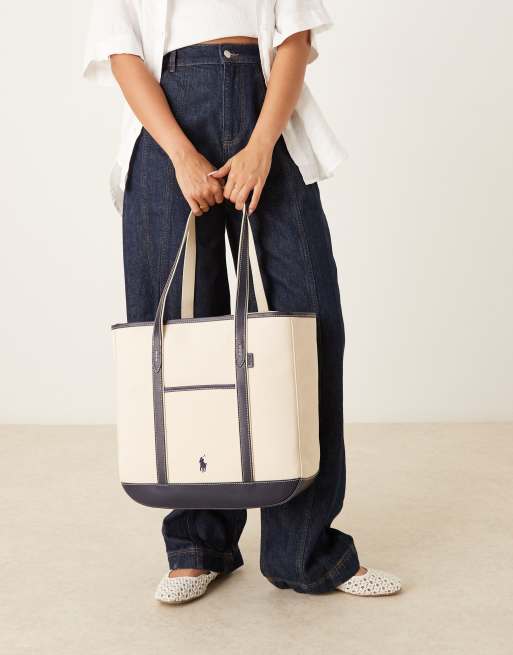 Polo Ralph Lauren tote bag in ecru & navy