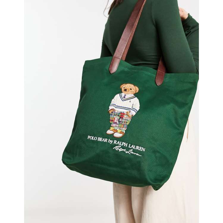 Polo Ralph Lauren tote bag in green with bear logo | ASOS