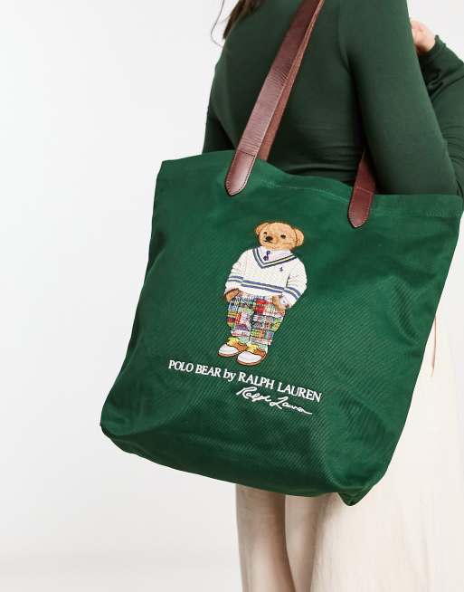 hek wit fossiel Polo Ralph Lauren tote bag in green with bear logo | ASOS