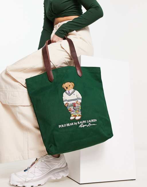 Polo Ralph Lauren tote bag in green with bear logo ASOS