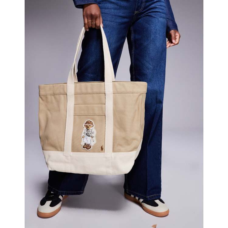 Polo Ralph Lauren tote bag with bear logo in beige ASOS