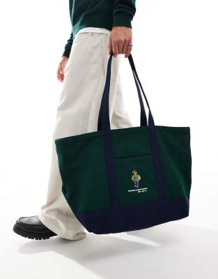 Polo Ralph Lauren tote bag with bear logo in green and navy φωτογραφία