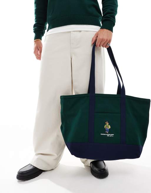トートバッグ Polo Ralph Lauren/Polo Bear Twill Shopper Tote/Moss Agate Polo Ralph Lauren Bear Tote Bag, Medium, Moss Agate