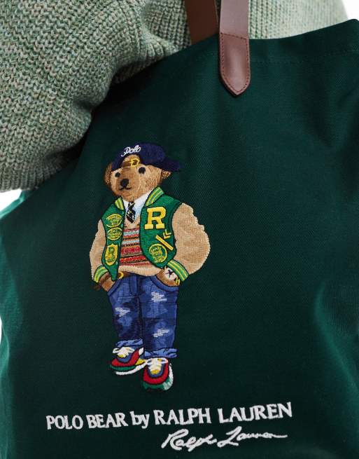 Polo Ralph Lauren tote bag with bear logo in green and tan