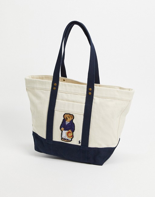 Polo Ralph Lauren tote bag with bear logo in white
