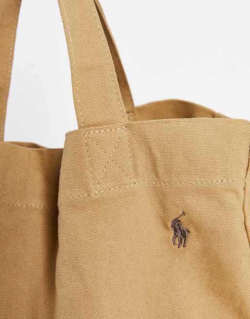 Polo Ralph Lauren tote holdall bag with pony logo in khaki | ASOS