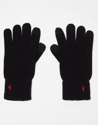Polo Ralph Lauren touch wool gloves in black with logo