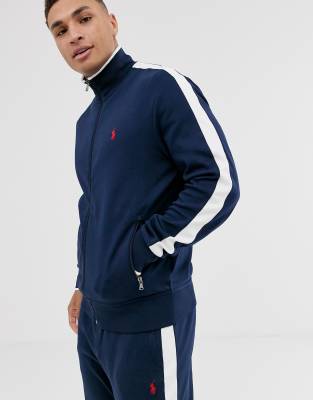 polo ralph lauren tapered jogger in navy with white side stripe