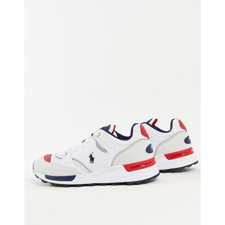 Polo Ralph Lauren trackster 200 leather suede mix sneakers with pony logo  in grey/navy | ASOS