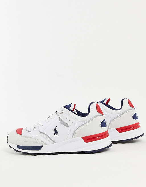 Polo Ralph Lauren trackster 200 leather suede mix trainer with pony logo in grey/navy
