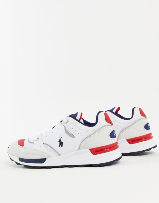 Polo Ralph Lauren - Trackster 200 - Sneaker in mix van leer en suède met ponylogo in grijs/marineblauw