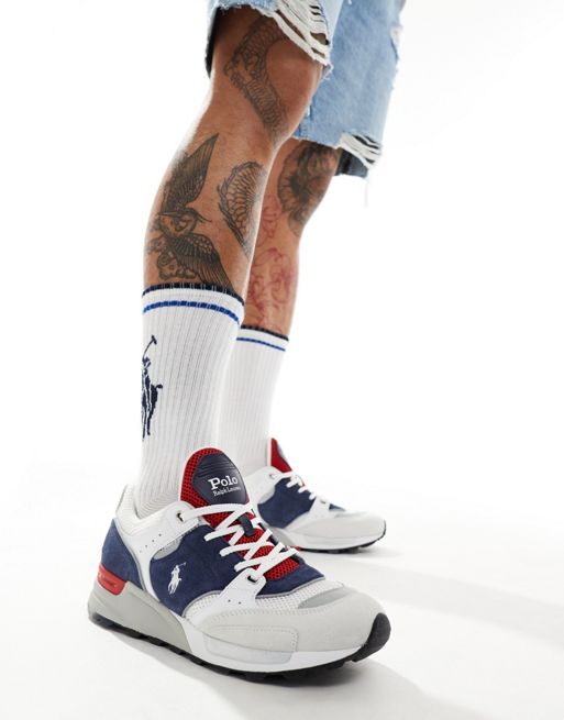 Polo Ralph Lauren - Trackster 200 - Sneakers met logo in blauw, wit en rood