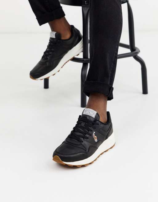 Polo Ralph Lauren trackster leather trainer in black with player logo | ASOS