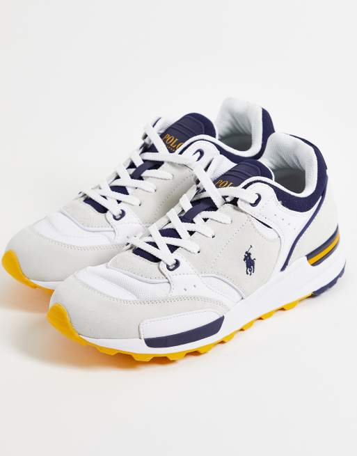 Polo Ralph Lauren – Trackster – Leder-Sneaker in Weiß/Marineblau mit Polospieler-Logo