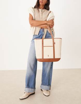 Polo Ralph Lauren- Tragetasche in Ecru und Braun