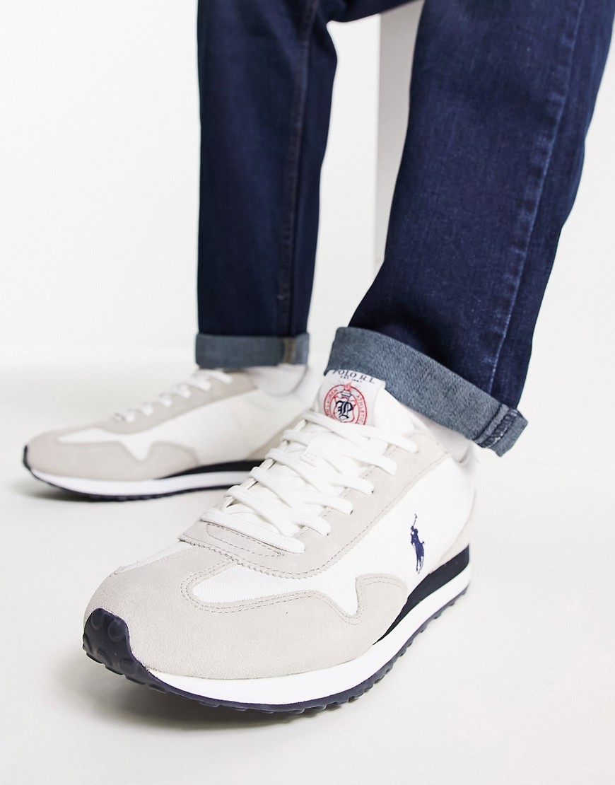polo ralph lauren trail '95 trainer in cream mix with pony logo-white