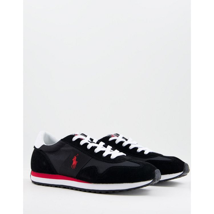 Polo Ralph Lauren train 85 trainer in suede mix black/red with pony logo |  ASOS